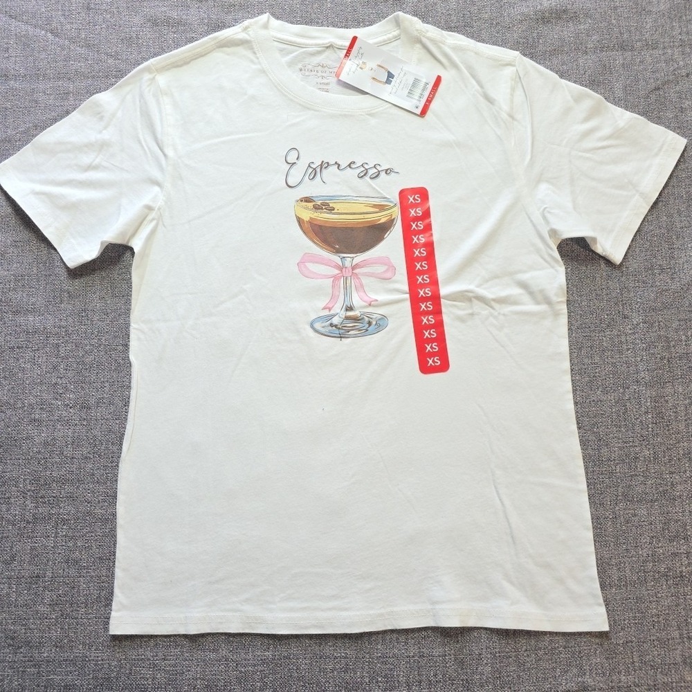 State Of Mine Espresso Cocktail T-Shirt 100% Cotton NWT Martini Size XS X-SMall